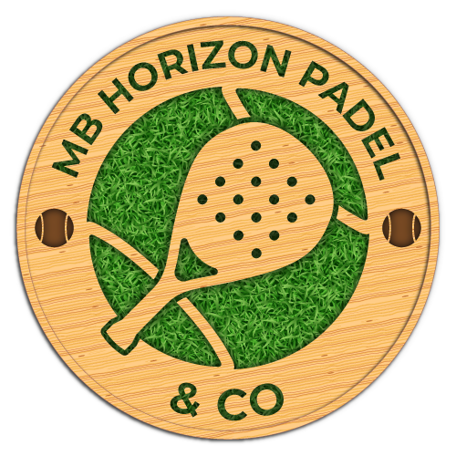 Logo du club MB Horizon Padel à Château-Arnoux-Saint-Auban, représentant une raquette de padel sur fond de gazon avec un style bois